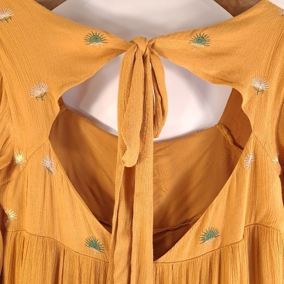 Free People Rhiannon Mustard Embroidered Mini Dress Boho - Sz Small - Picture 12 of 15